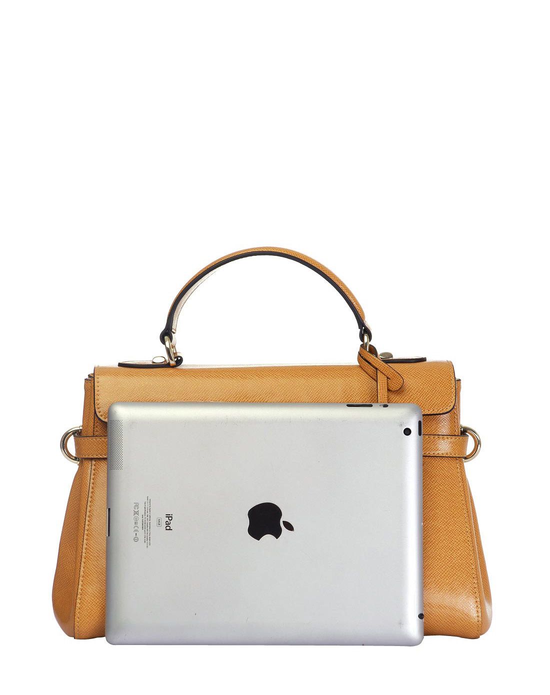 女款驼色牛皮埃菲尔系列单肩手提包