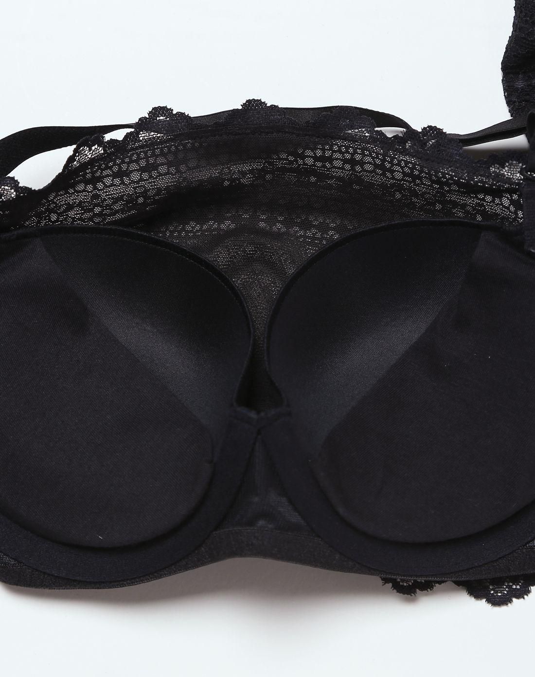 安莉芳集团混合品牌内衣专场芬狄诗fandecie黑色抹胸式3/4中厚杯文胸
