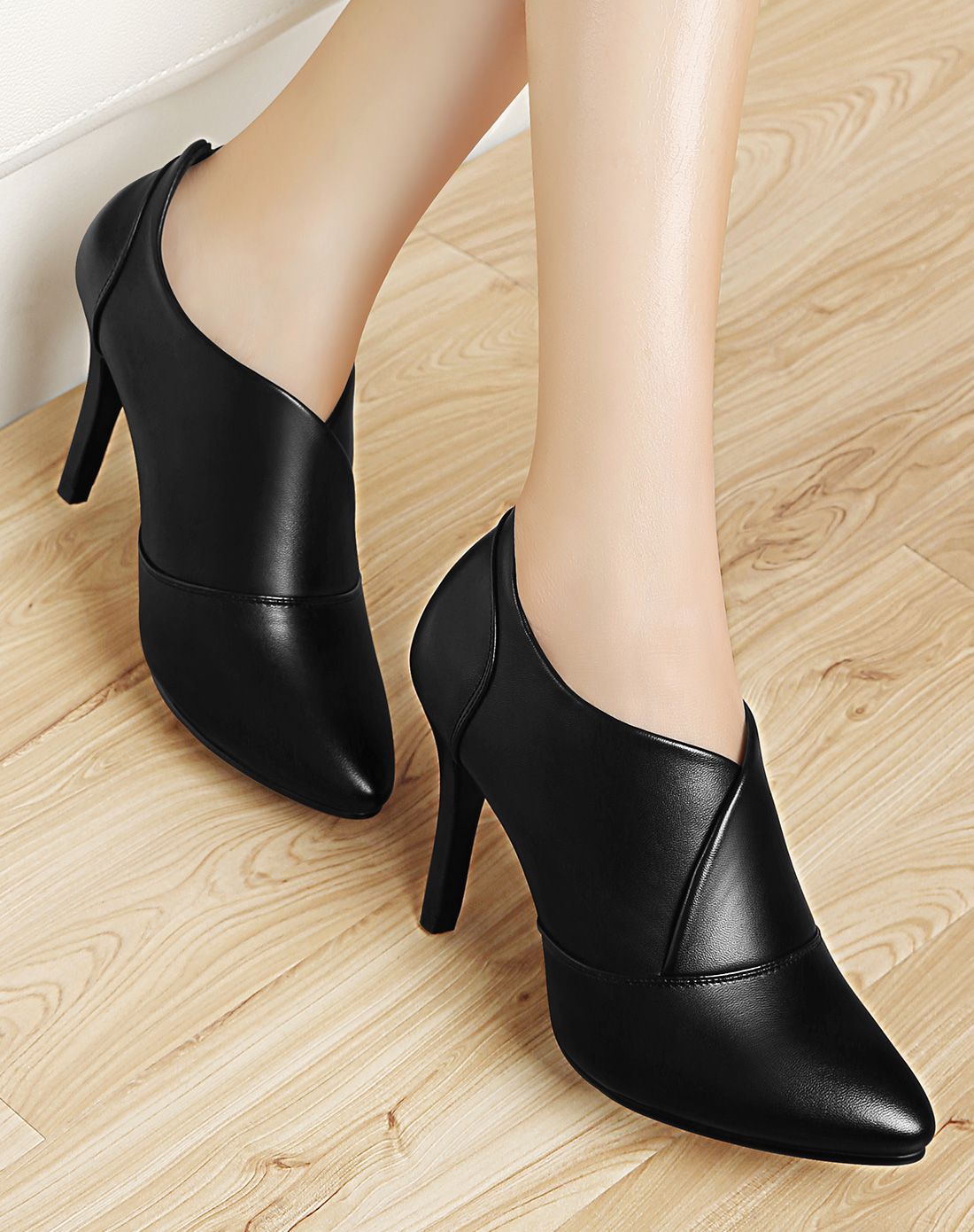 尖头低帮细跟高跟套脚女单鞋