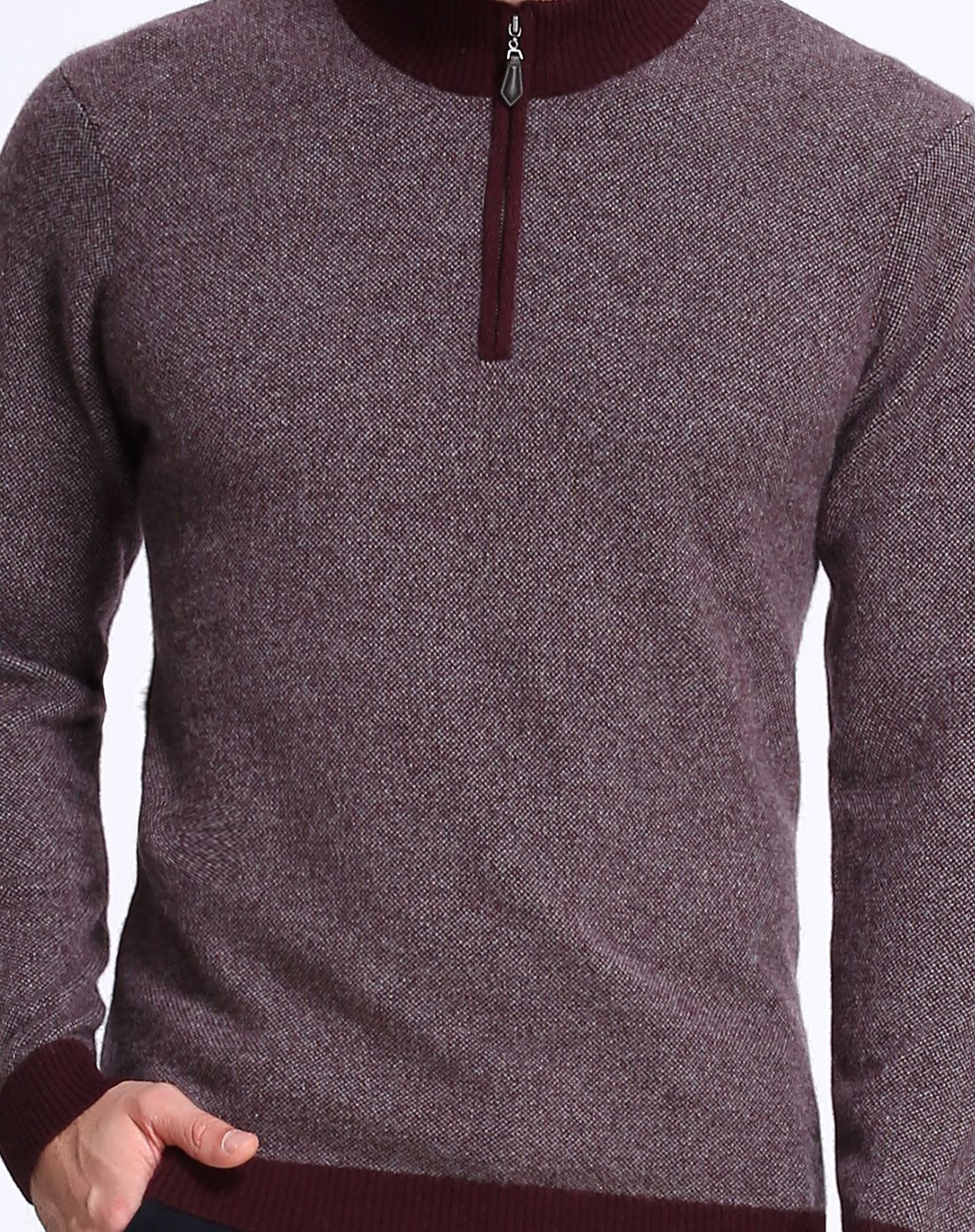 男款浅红咖经典半拉链羊毛衫