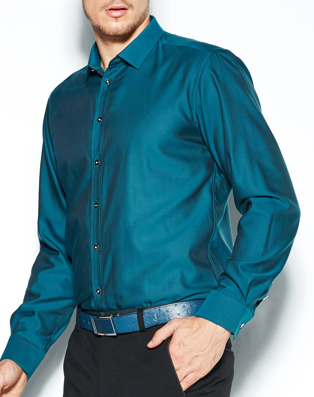 靛青色儒雅气质绅士休闲长袖衬衫