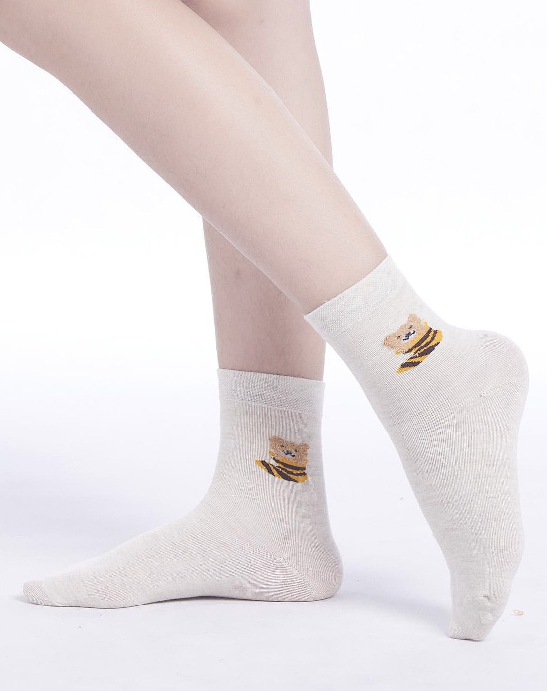 美好生活 从袜子开始-优臣品优臣品 纯色小熊女士中筒袜5双装l-w0374