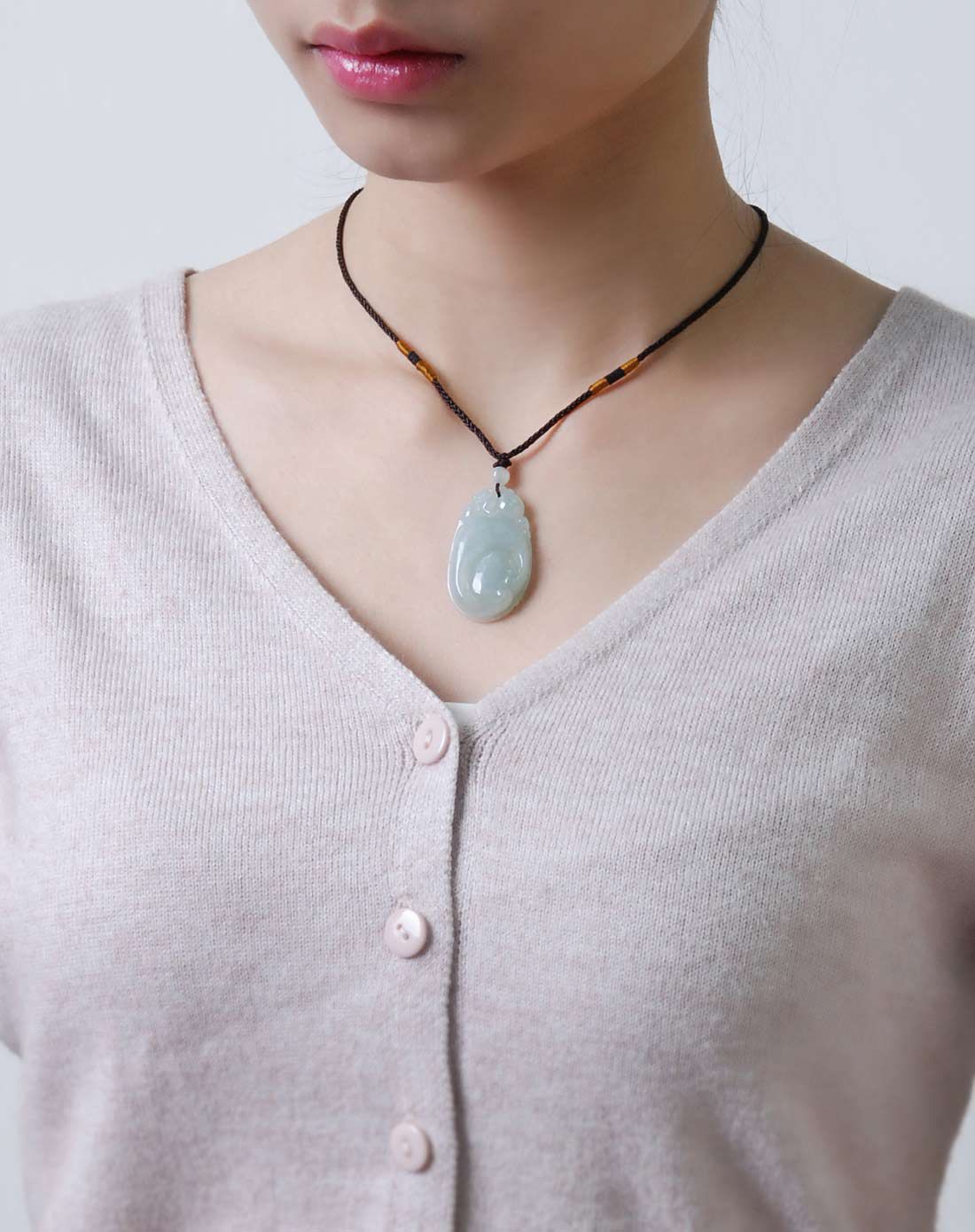 tamina 天然a货翡翠豆种怀珠抱玉吊坠(附证书)