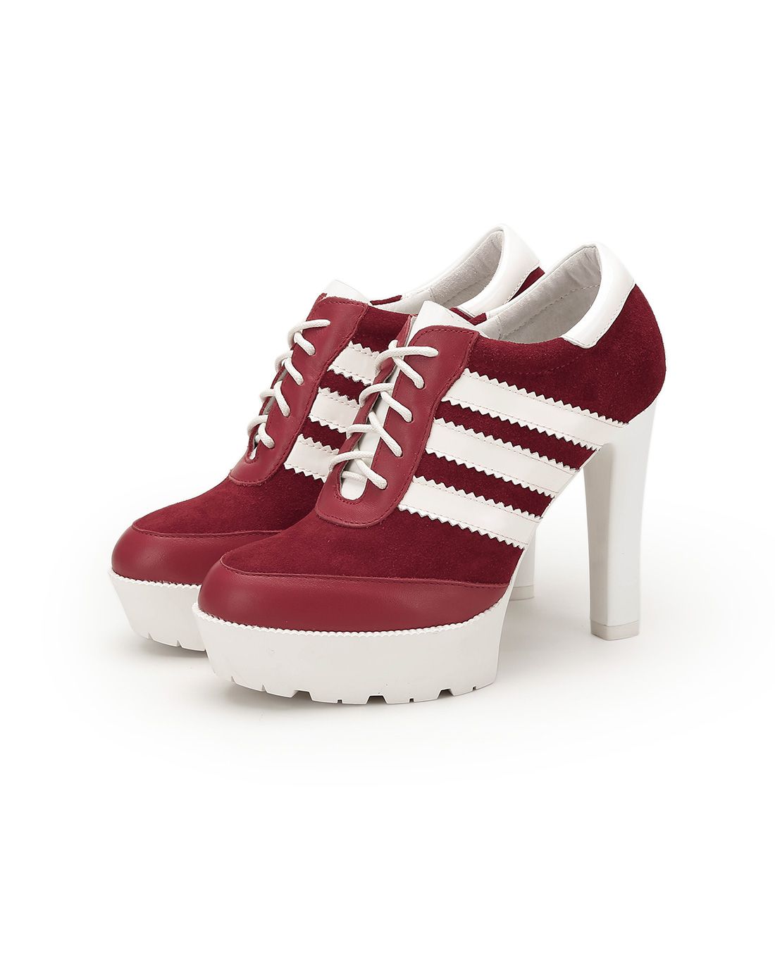 条纹运动系 黑白高跟系带高跟鞋