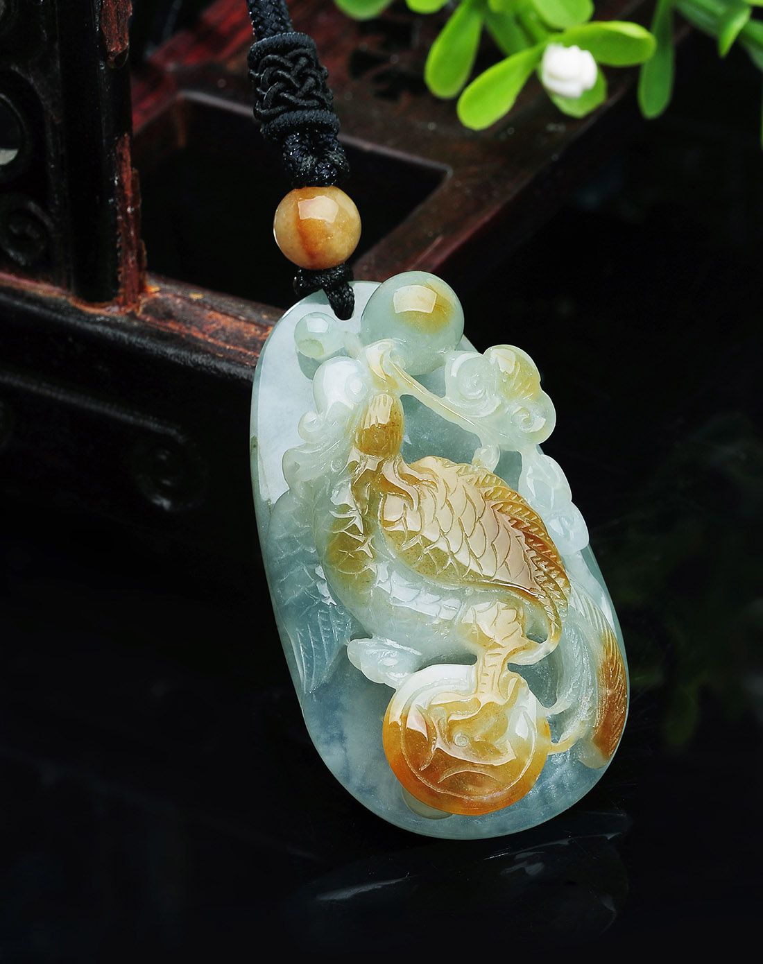 tamina 天然a货翡翠冰糯种带黄凤凰涅磐吊坠