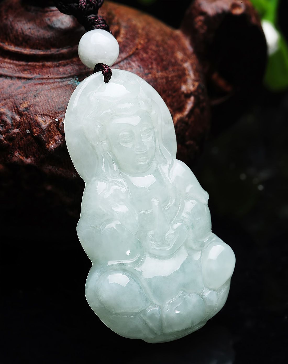 tamina 天然a货翡翠豆种观音送福吊坠(附证书)