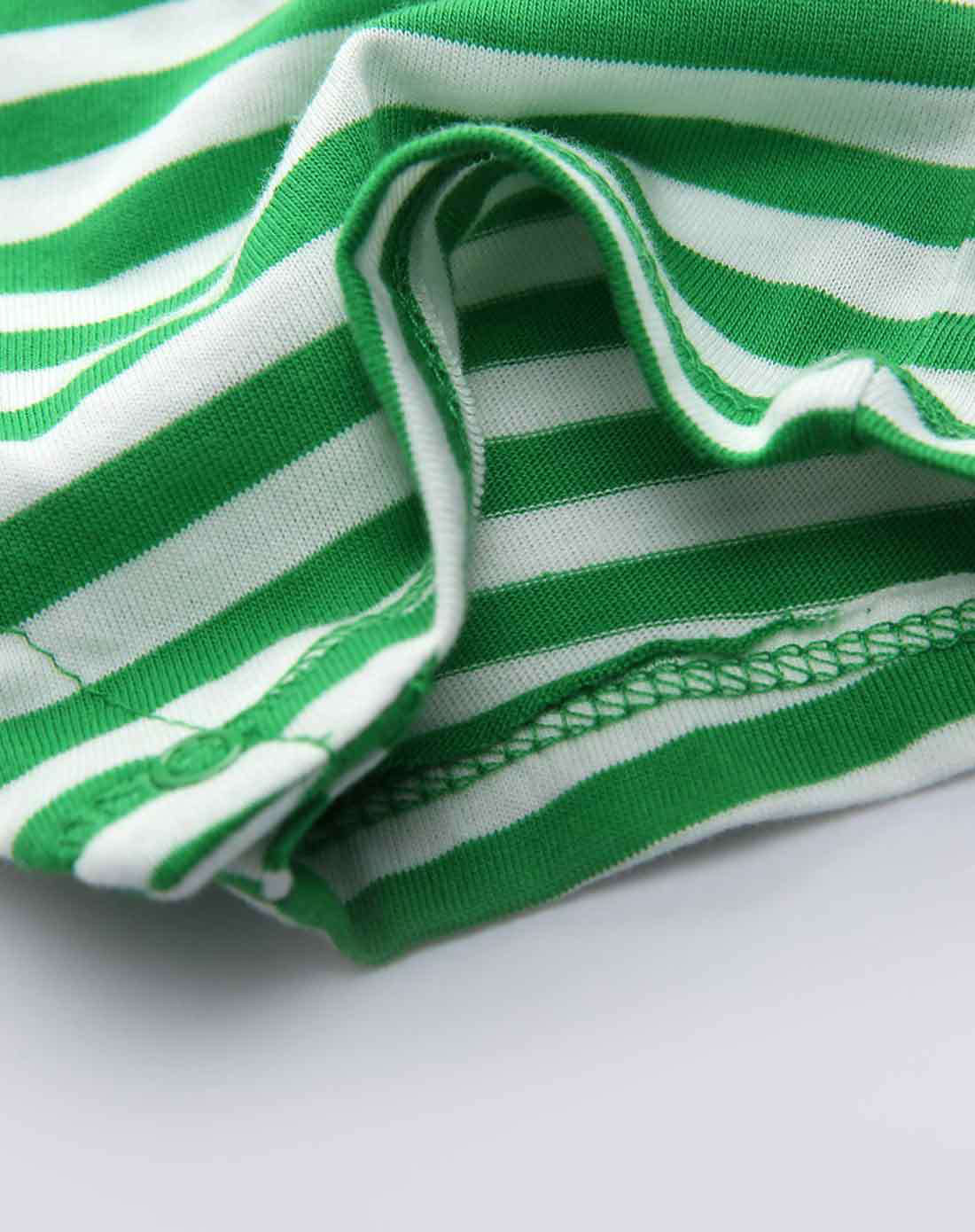 婴童绿白条纹短袖哈衣口水巾套装
