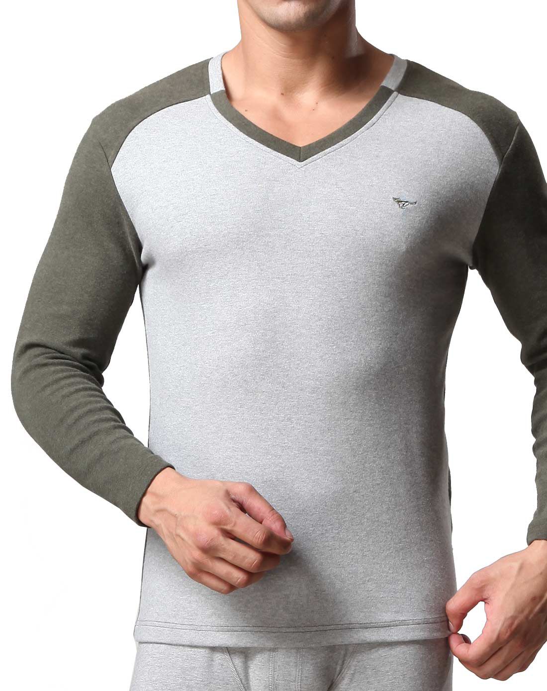 军绿男士撞色v领舒绒莱卡内衣套装