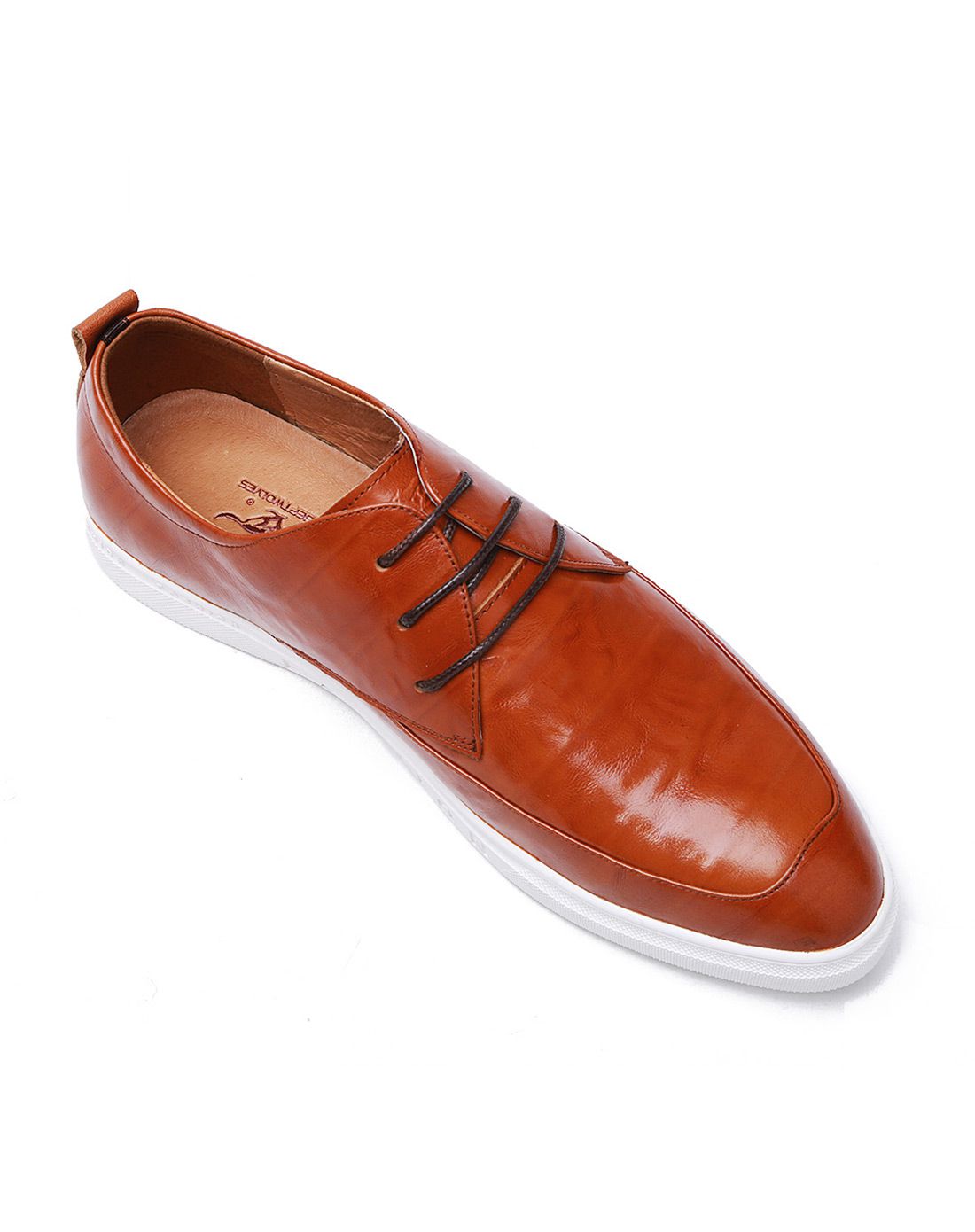 2016年新款棕色系带脚潮流平底软牛皮鞋