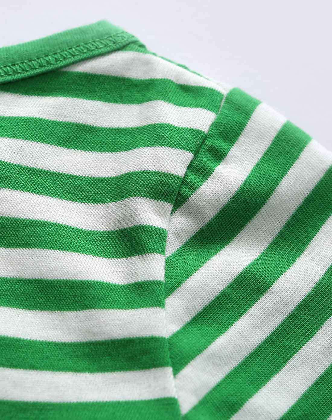 婴童绿白条纹短袖包屁衣两件包