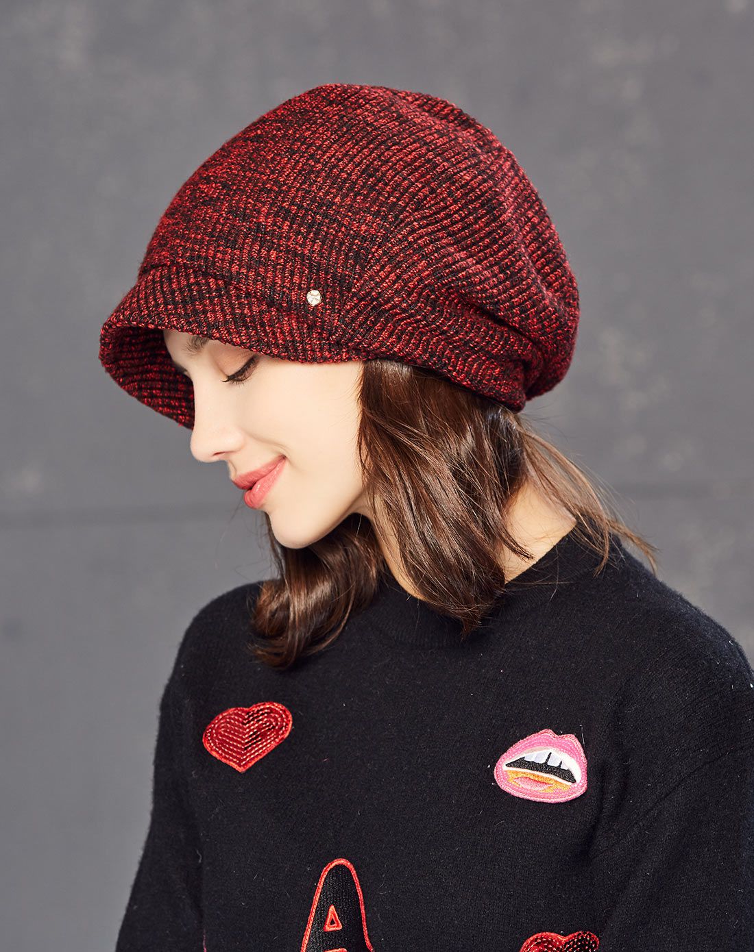 kenmont 女士修脸百搭混色针织后托堆堆帽