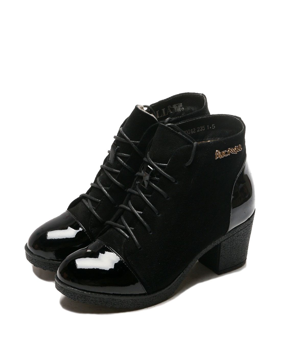 talia女鞋清仓专场黑色牛皮交叉绑带时尚女士单靴13982001201_唯品会