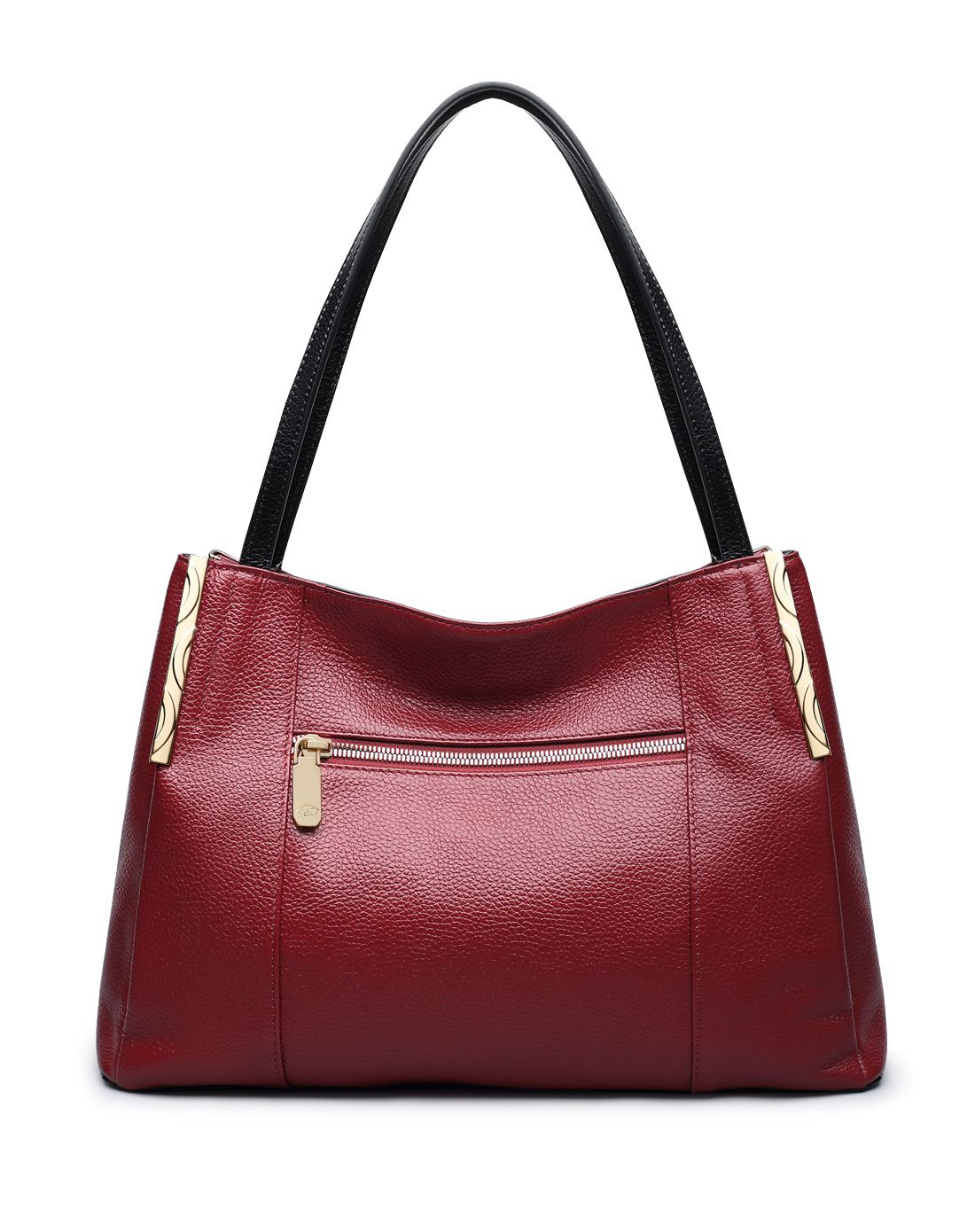 女款酒红色大号头层牛皮纯色单肩手提包