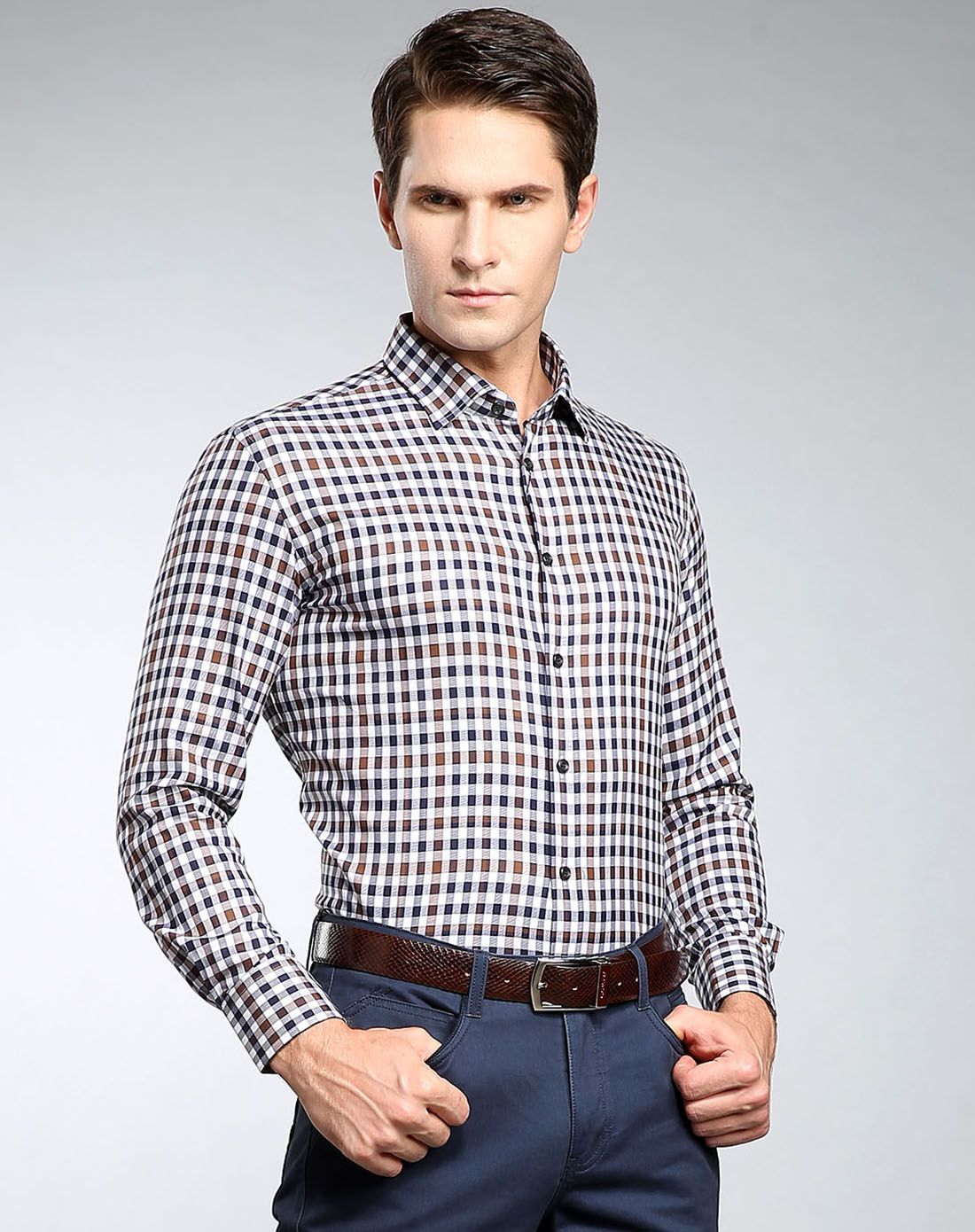delure&铁狮丹顿testantin男装含羊绒多彩格纹气质沉稳长袖休闲衬衫