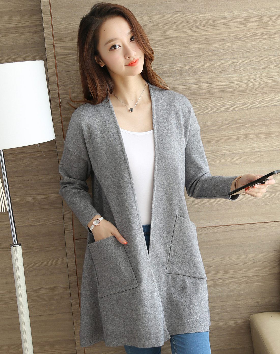 迹忆tracememory女装移动端专场女黑色新款中长款韩版针织开衫外套ttl