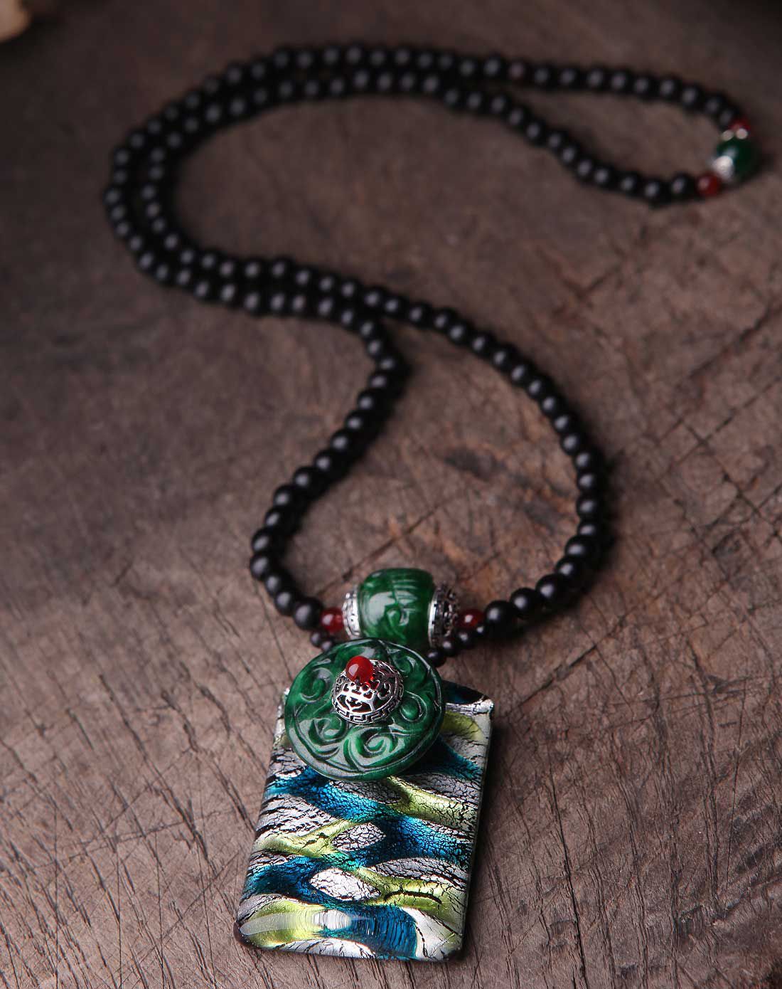 凤凰涅磐 穆清 复古琉璃融色干青项链