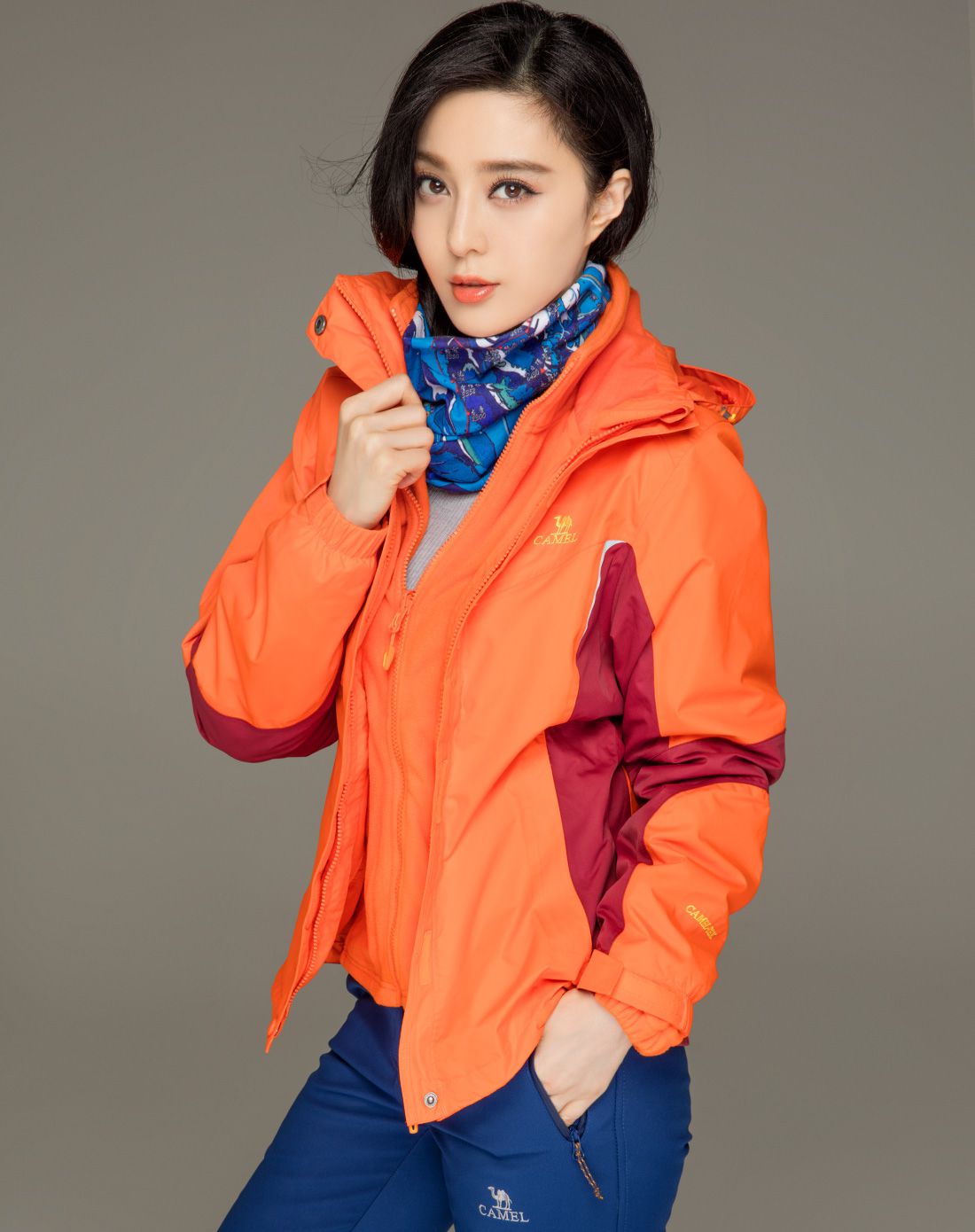 范冰冰同款两件套 女款橘色/暗红冲锋衣