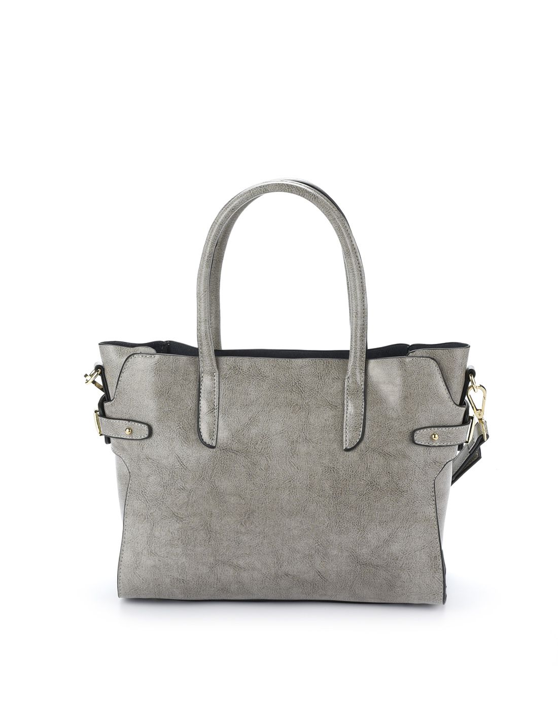 makko雅灰色牛皮侧搭扣装饰手挽包