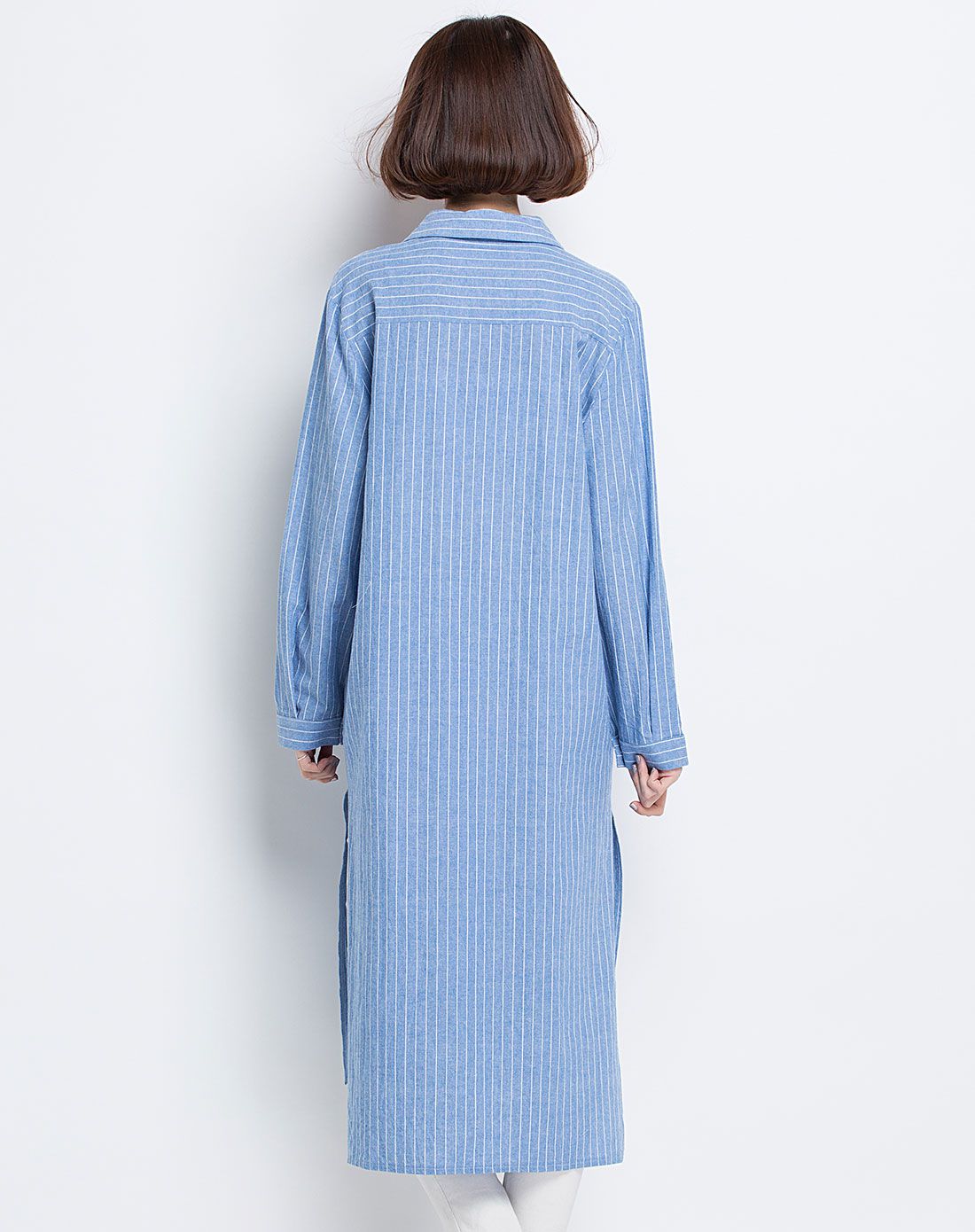 蓝白条 女款长袖衬衫