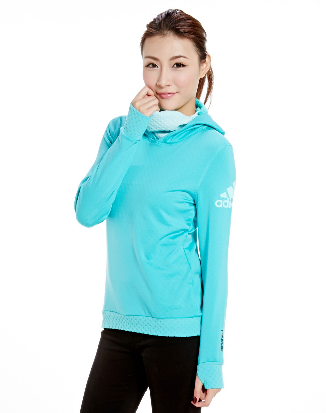 时尚休闲 女款青色连帽卫衣 训练系列