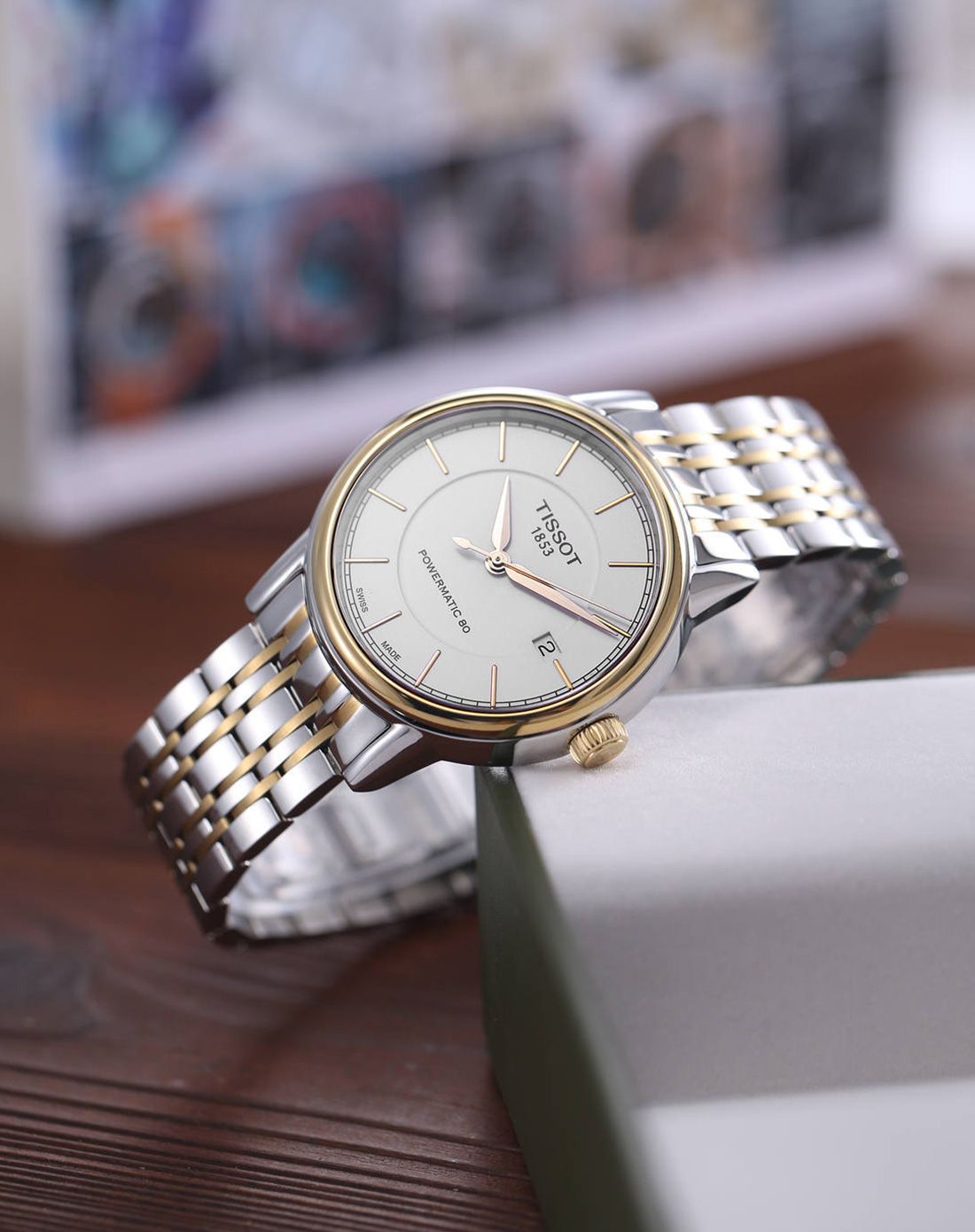 天梭tissot 卡森系列白色自动机械男表