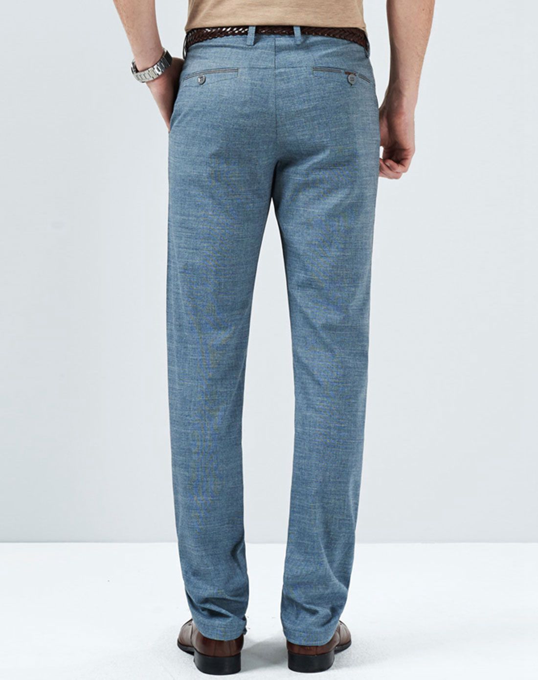 蓝绿色青年休闲纯色男士休闲裤男裤子