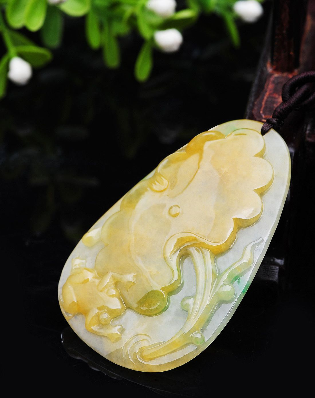 tamina 天然a货翡翠黄翡春色满园吊坠(附证书)