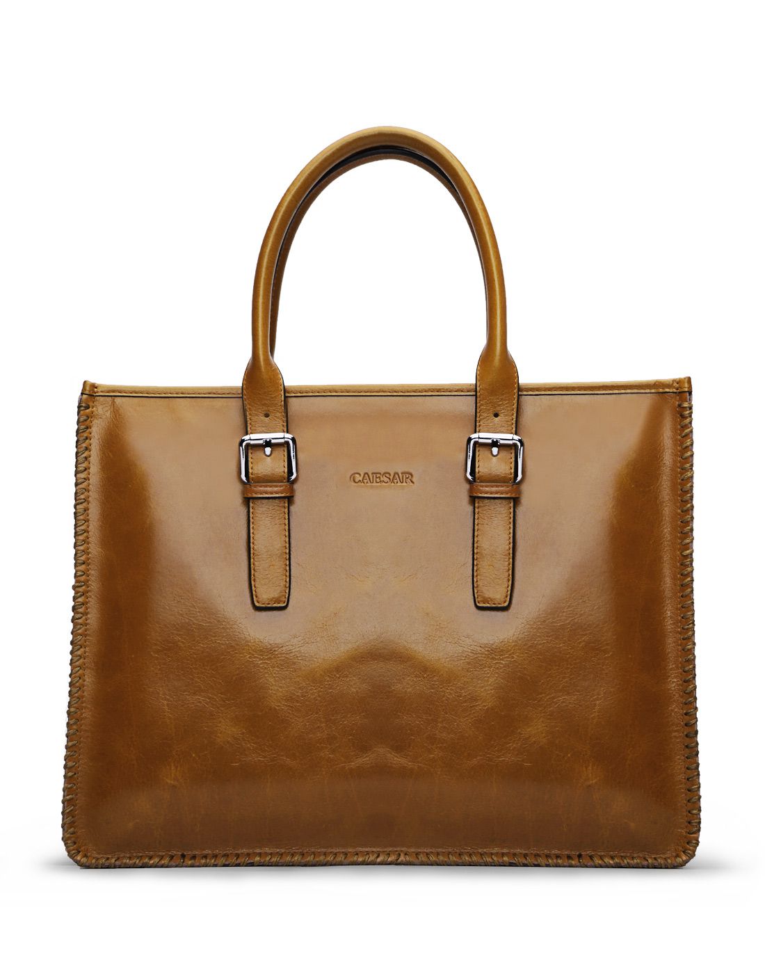 凯撒大帝caesar皮具专场土黄色头层牛皮时尚简约上男士手提包dd885525