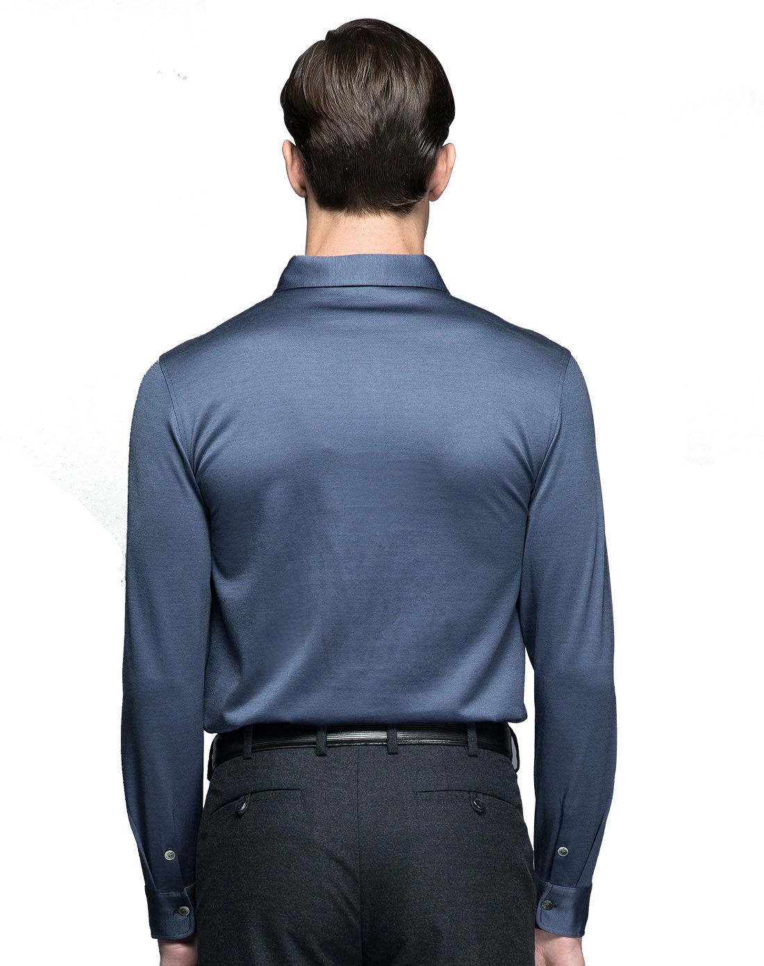 男款紫灰色商务休闲长袖t恤