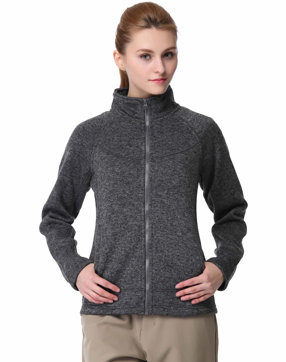 粗针织加绒加厚 女士紫罗蓝保暖抓绒衣