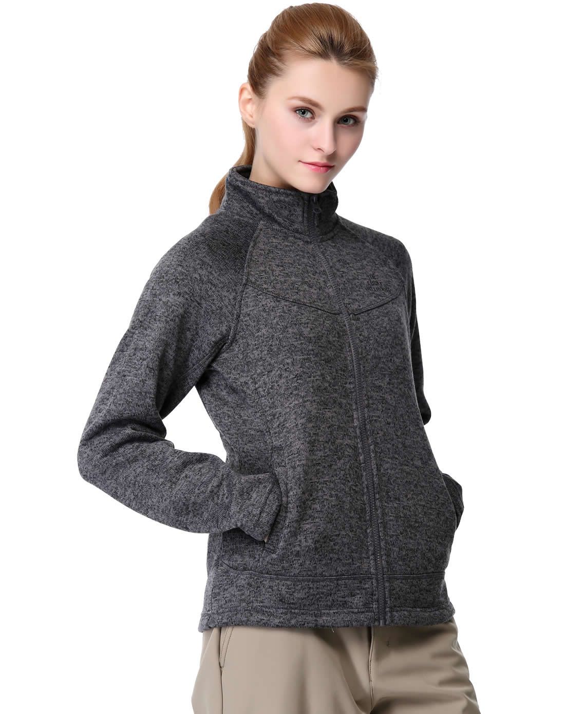 粗针织加绒加厚 女士灰色保暖抓绒衣