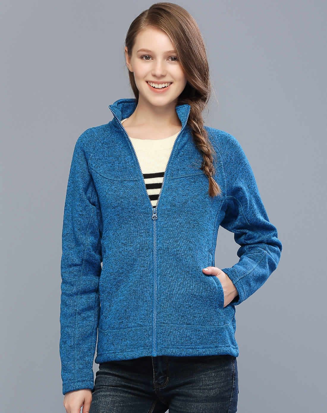 粗针织加绒加厚 女士紫罗蓝保暖抓绒衣