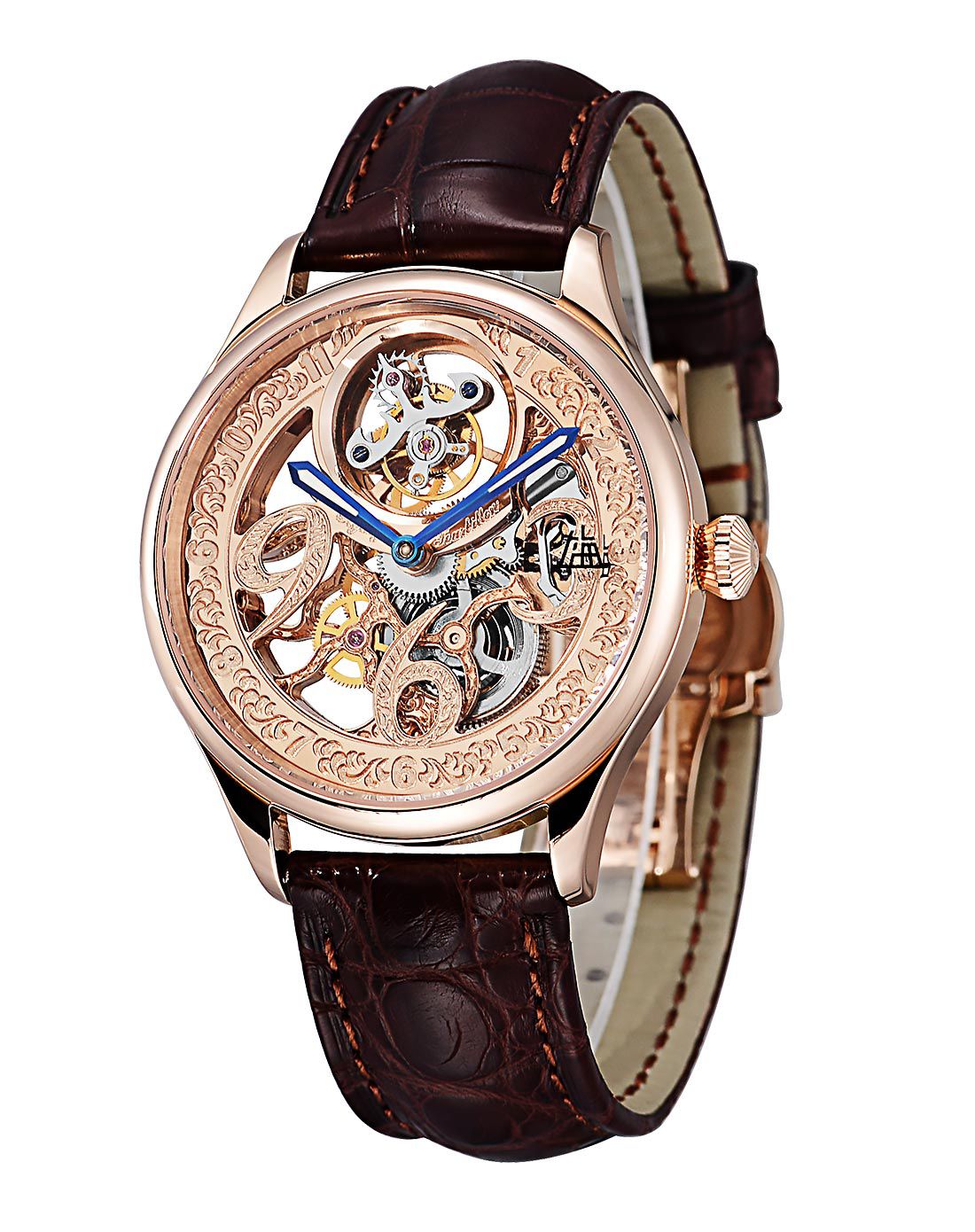 上海手表手动机械陀飞轮镂空男士腕表