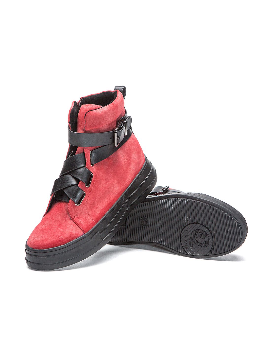 蛋卷鞋quicheshoes女款红色高帮厚底交叉绑带松糕鞋eqs-0554-200_唯品