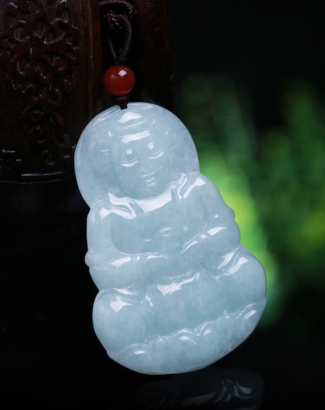 aznavour a货翡翠冰糯种豆绿观音吊坠