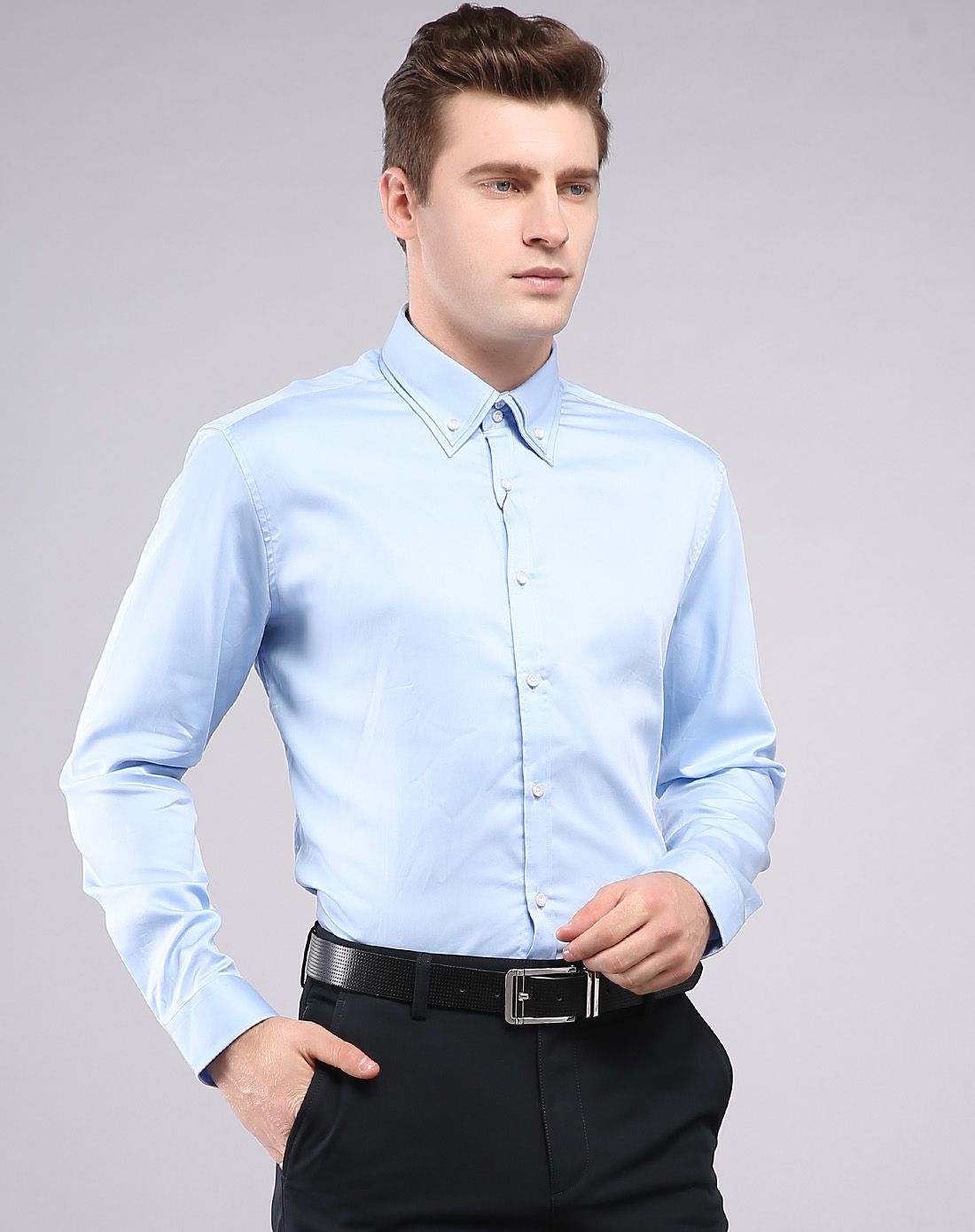 莱赛尔纤维净色经典商务长袖衬衫