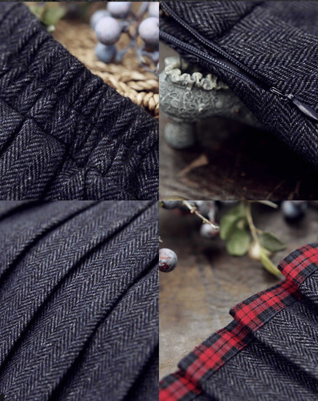 复古塔克褶毛呢半身短裙