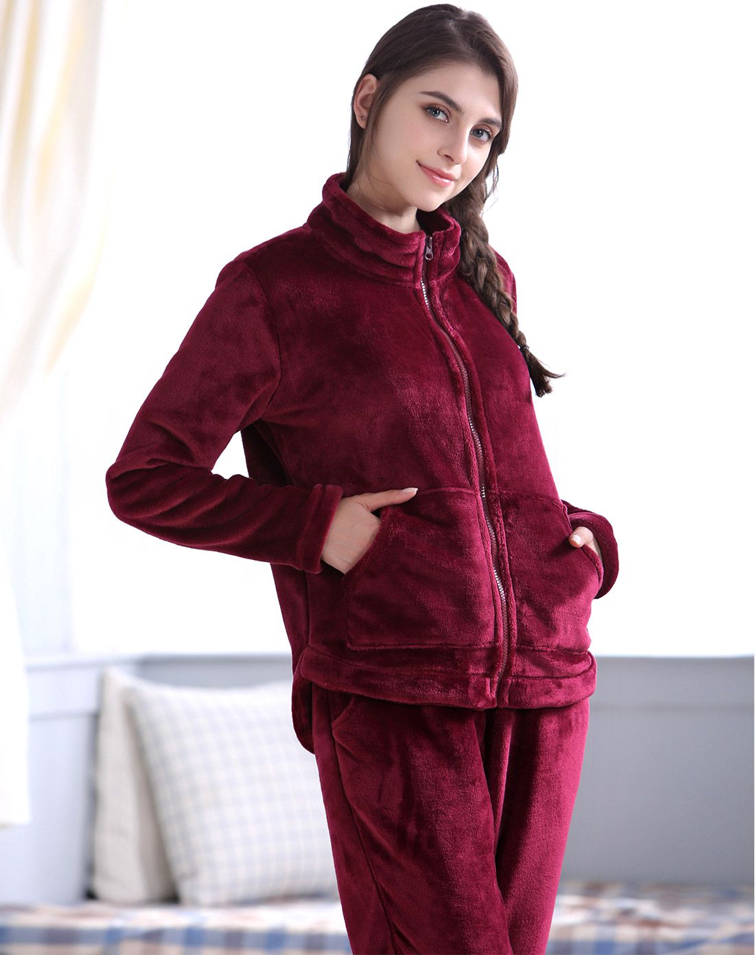 简洁优雅法兰绒家居服套装