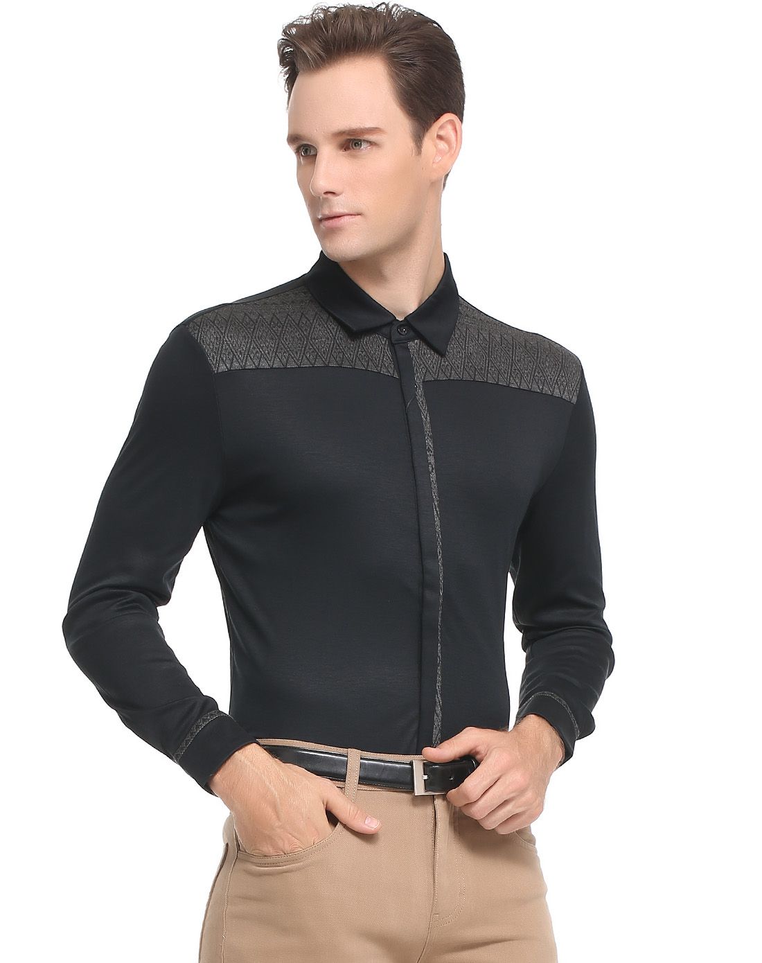 莱赛尔纤维黑色帅气百搭长袖衬衫