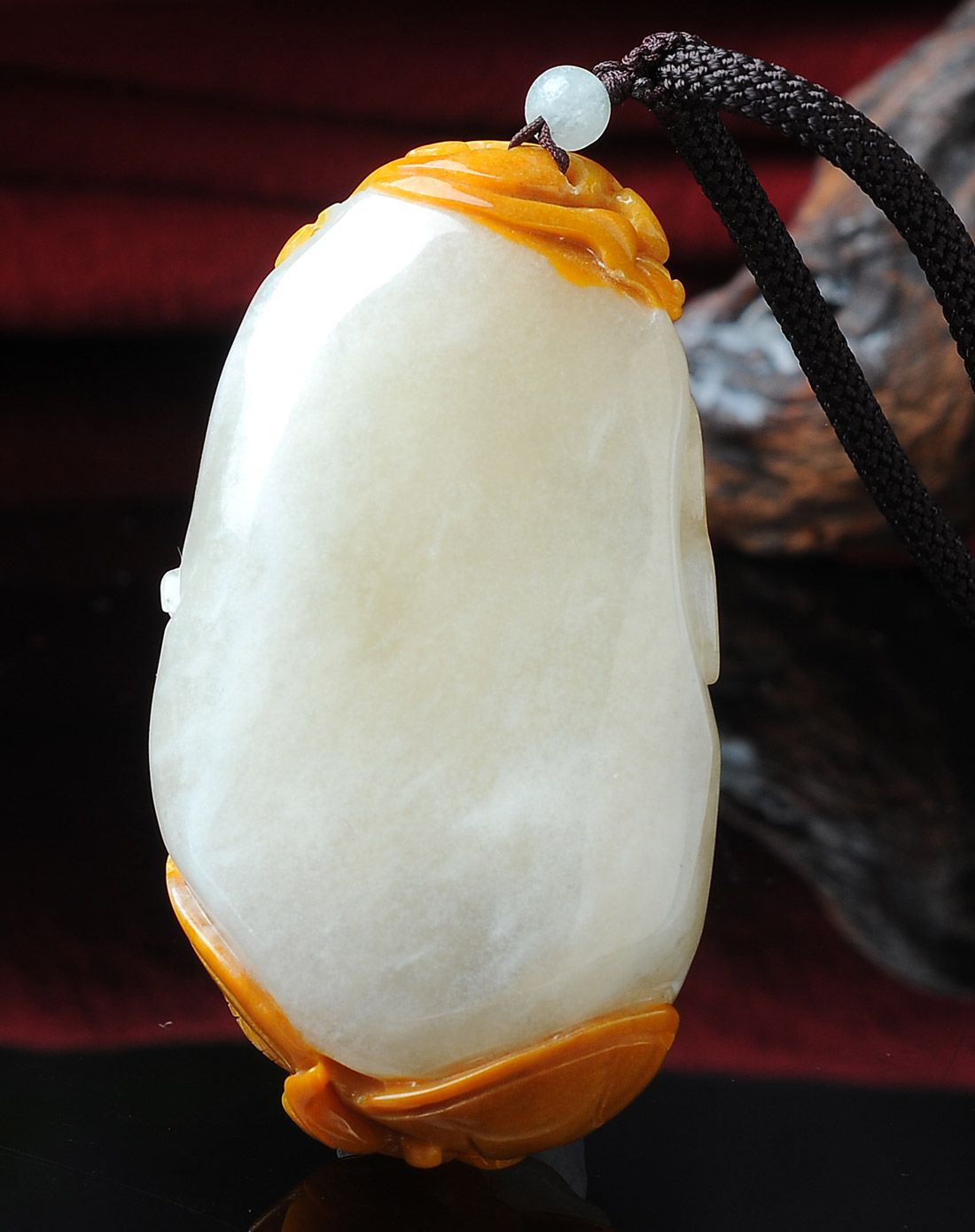 亿珍阁 天然石英岩飘黄如意双金鱼挂件 附证书