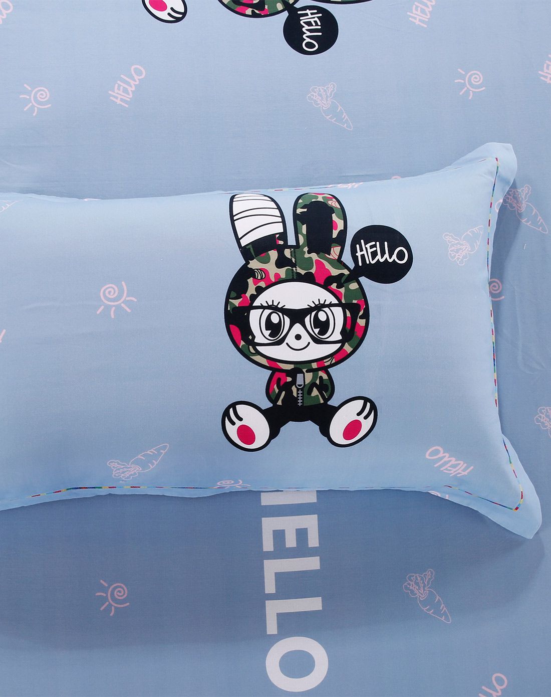 大版花全棉加厚磨毛四件套-迷彩兔1.5米床