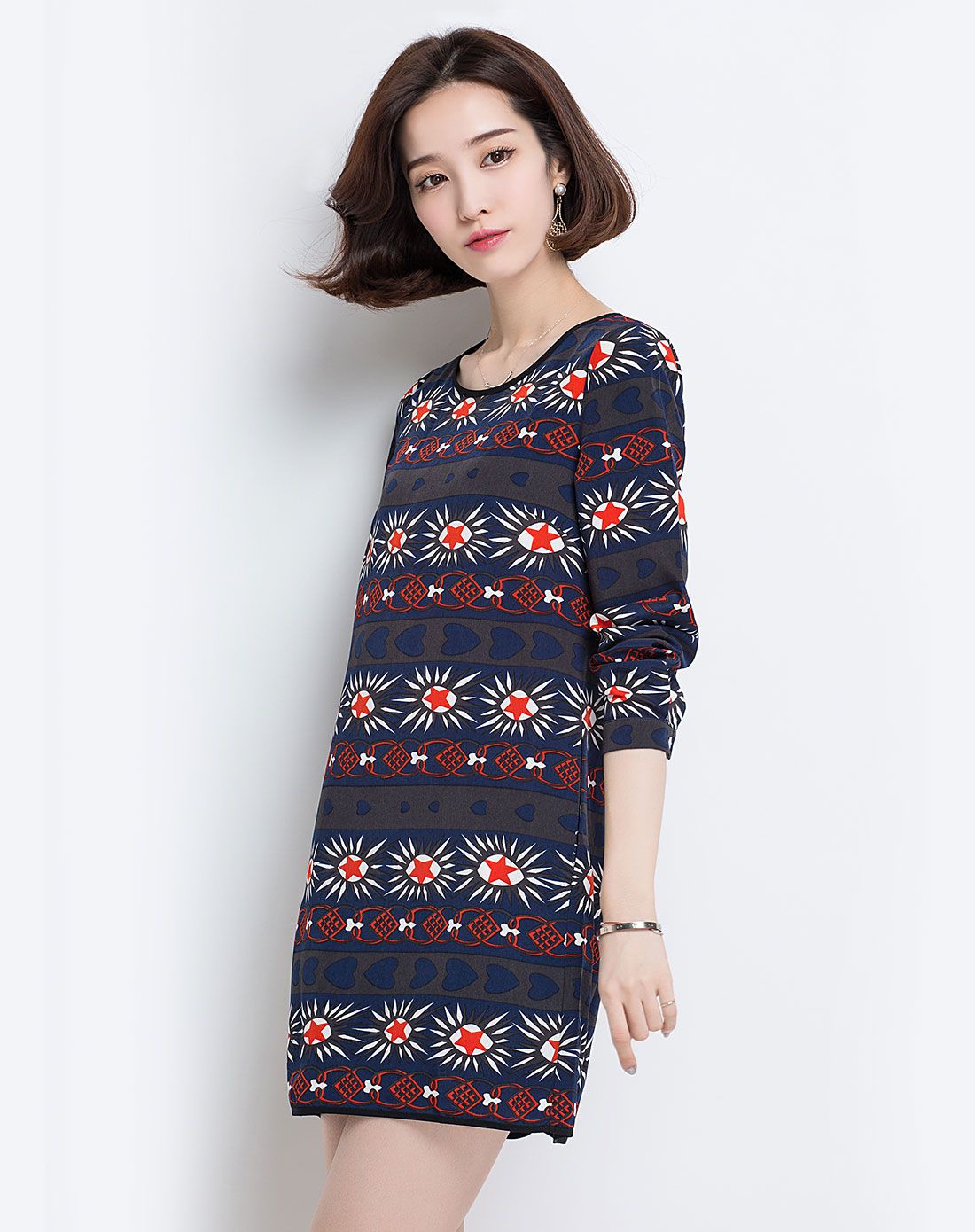 蓝底碎花 女款梭织连衣裙