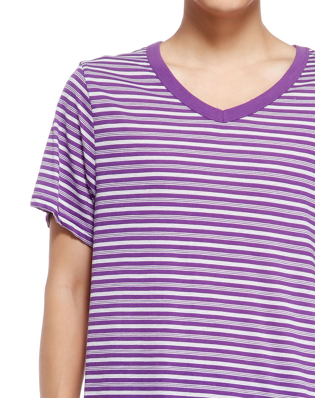 男款条纹紫色时尚短袖t恤套装