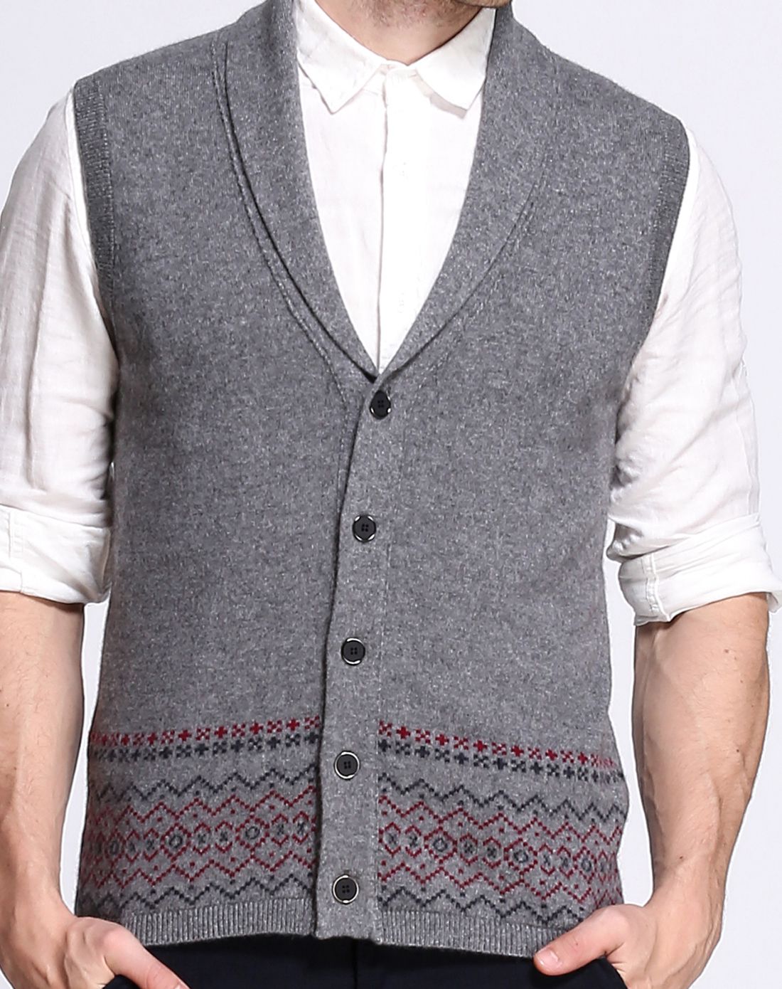 男款休闲羊绒开衫背心