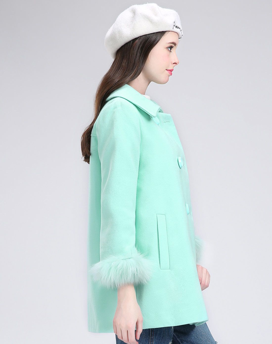 薄荷绿毛呢外套