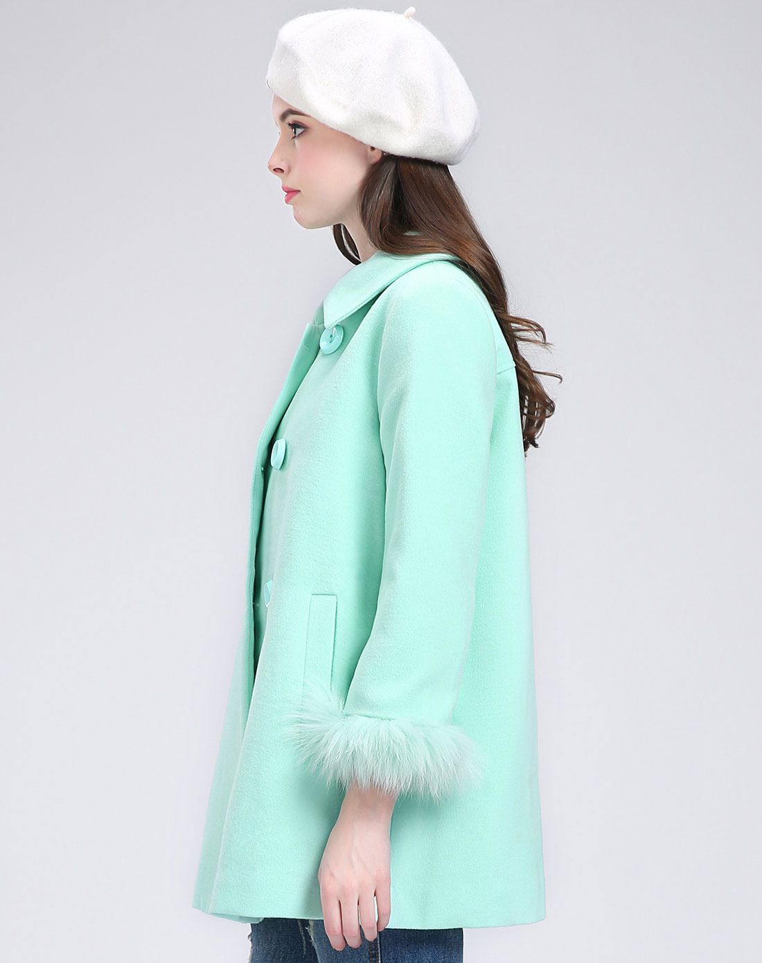 薄荷绿毛呢外套