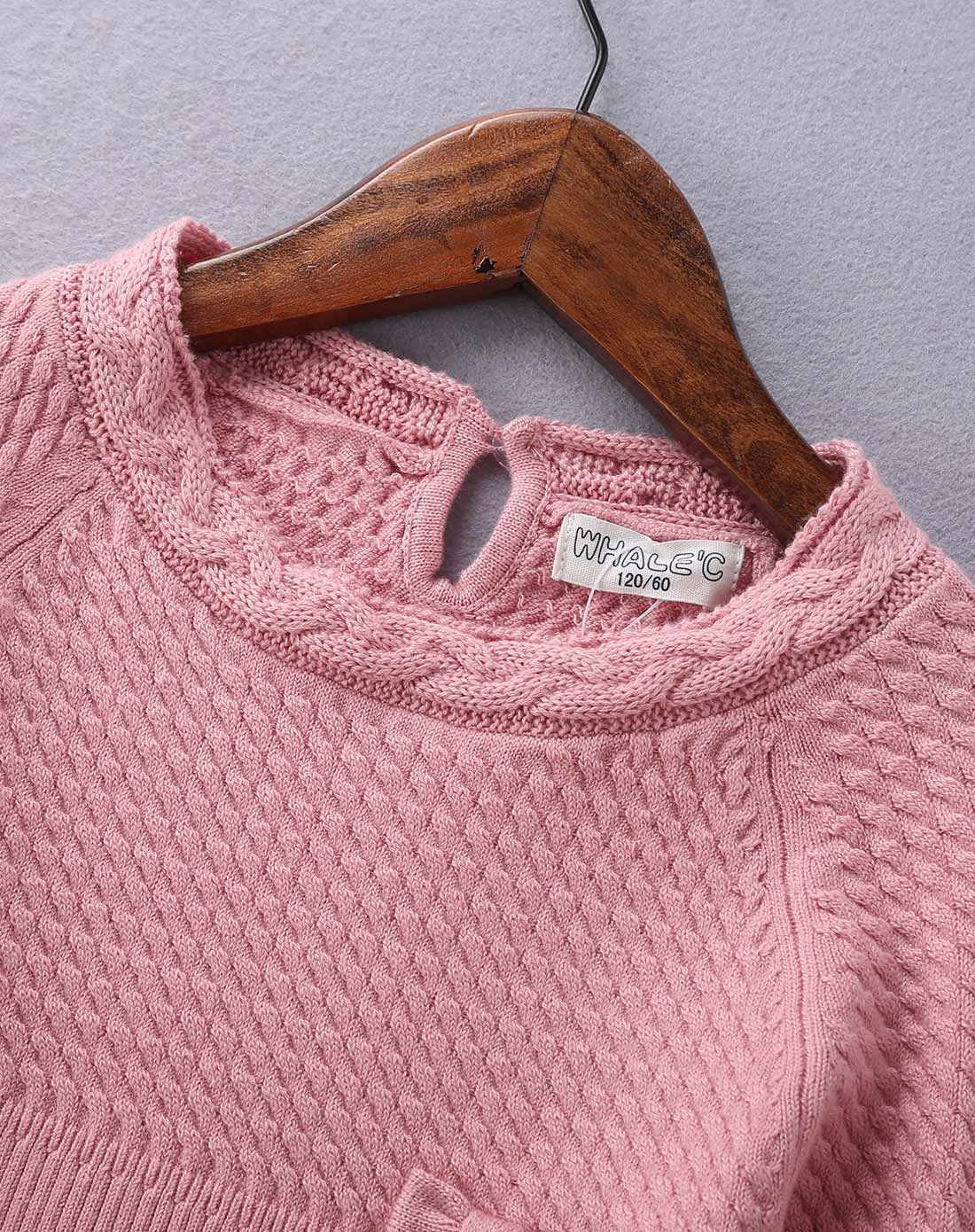 女童芙蓉粉净色圆领针织线衫