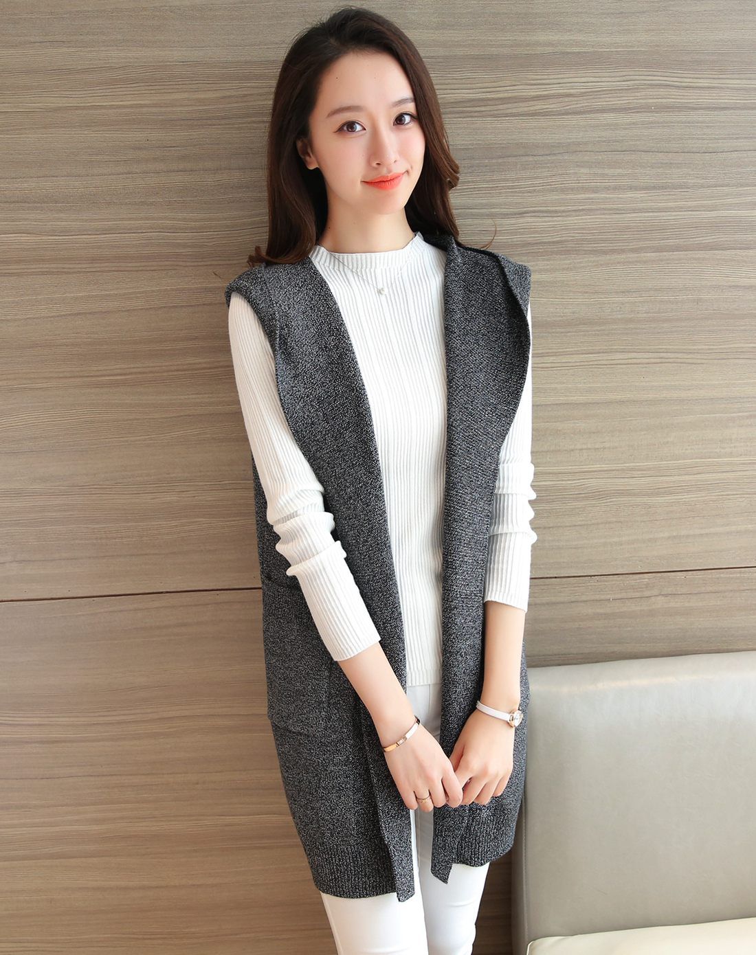 迹忆tracememory女装移动端专场女酒红色韩版中长款无袖针织开衫马甲