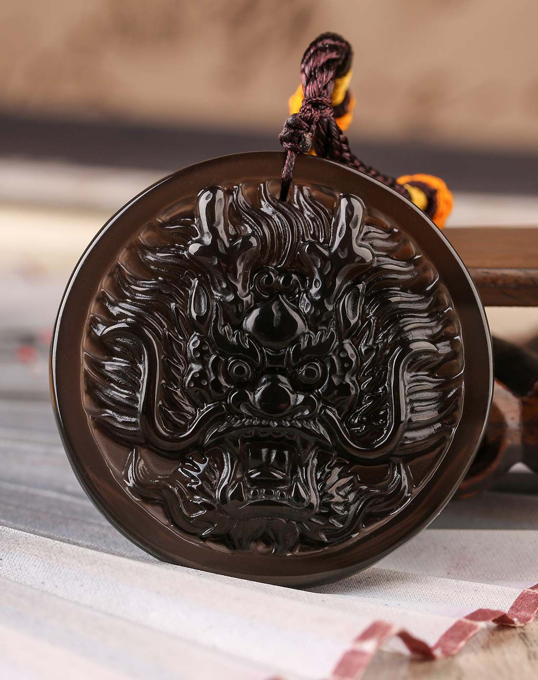 一生一石 龙霸天下天然冰彩黑曜石龙头吊坠