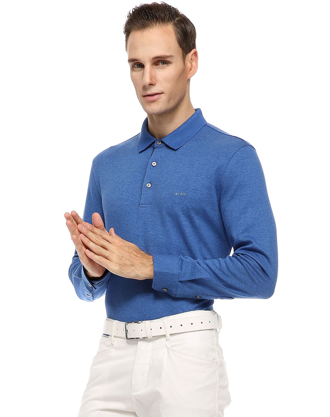 羊毛棉拼罗纹领低调典雅翻领男款长袖t恤